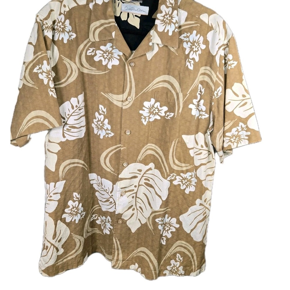 Quiksilver Edition Mens Large Tan Tropical‎ Floral Cotton Button Down Shirt L